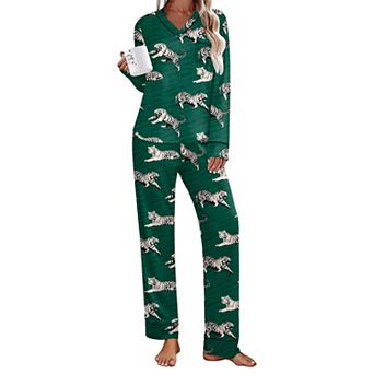 Ekouaer Womens Pajamas Sets Two Piece Pajamas V Neck Long Sleeve Sleepwear Pants with Pocket