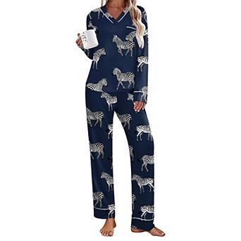 Ekouaer Womens Pajamas Sets Two Piece Pajamas V Neck Long Sleeve Sleepwear Pants with Pocket