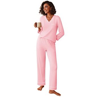 Ekouaer Womens Pajamas Sets Two Piece Pajamas V Neck Long Sleeve Sleepwear Pants with Pocket