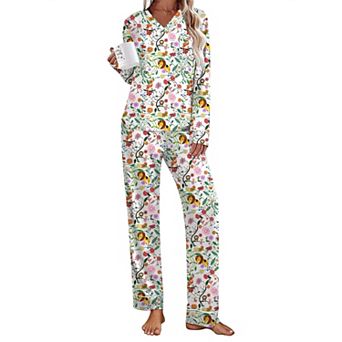 Ekouaer Womens Pajamas Sets Two Piece Pajamas V Neck Long Sleeve Sleepwear Pants with Pocket