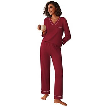 Ekouaer Womens Pajamas Sets Two Piece Pajamas V Neck Long Sleeve Sleepwear Pants with Pocket