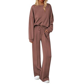 Ekouaer Lounge Sets Pajamas Two Piece Long Sleeve Tops and Pants Cozy Pajamas Loungewear