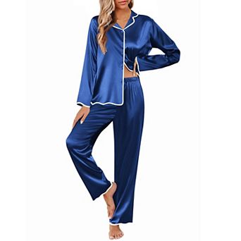 Ekouaer Womens Silk Pajama Set Satin Button Up Top and Silk Pants Silky Ladies Valentines
