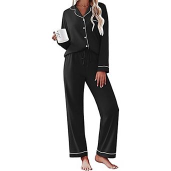 Ekouaer Womens Pajamas Set Cotton Long Sleeve Top and Long Pants Two Piece Pajamas Lounge Set