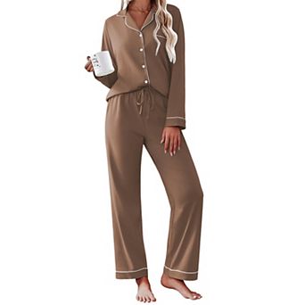 Ekouaer Womens Pajamas Set Cotton Long Sleeve Top and Long Pants Two Piece Pajamas Lounge Set