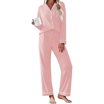 Ekouaer Womens Pajamas Set Cotton Long Sleeve Top and Long Pants Two Piece Pajamas Lounge Set