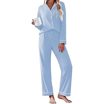 Ekouaer Womens Pajamas Set Cotton Long Sleeve Top and Long Pants Two Piece Pajamas Lounge Set