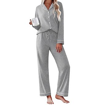 Ekouaer Womens Pajamas Set Cotton Long Sleeve Top and Long Pants Two Piece Pajamas Lounge Set