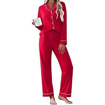 Ekouaer Womens Pajamas Set Cotton Long Sleeve Top and Long Pants Two Piece Pajamas Lounge Set