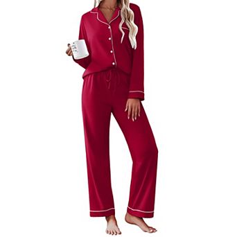 Ekouaer Womens Pajamas Set Cotton Long Sleeve Top and Long Pants Two Piece Pajamas Lounge Set