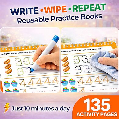 QUOKKA Tracing Books for Kids Ages 3-5 - Writing Practice Workbook with Markers