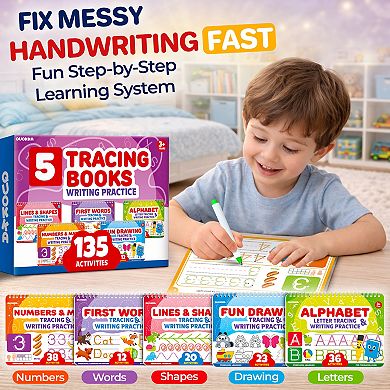 QUOKKA Tracing Books for Kids Ages 3-5 - Writing Practice Workbook with Markers