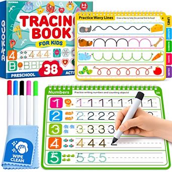 QUOKKA Tracing Books for Kids Ages 3-5 - Writing Practice Workbook with Markers