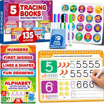 QUOKKA Tracing Books for Kids Ages 3-5 - Writing Practice Workbook with Markers