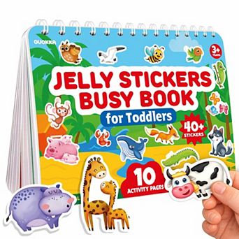 QUOKKA Jelly Sticker Books for Toddlers 1-3, 40+ Large Thick Reusable Stickers, Waterproof Washable