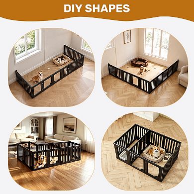Dod Playpen with Door, 10 Panel Pet Exercise Pen, Portable Plastic Pet Fence for Small Medium Dogs