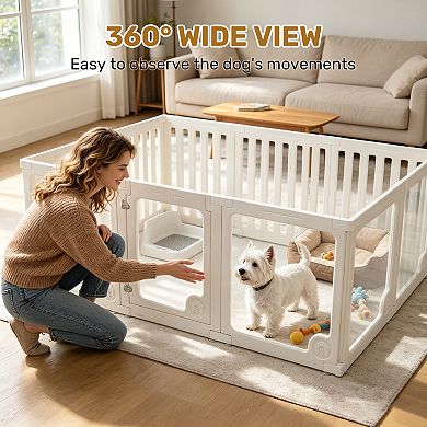 Dod Playpen with Door, 10 Panel Pet Exercise Pen, Portable Plastic Pet Fence for Small Medium Dogs