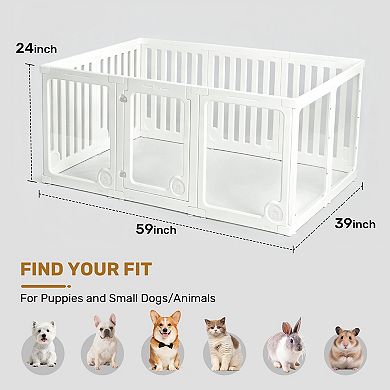 Dod Playpen with Door, 10 Panel Pet Exercise Pen, Portable Plastic Pet Fence for Small Medium Dogs