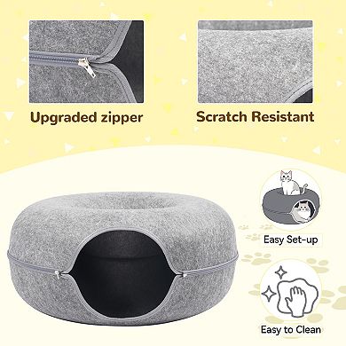 Cat Cave for Multiple & Large Cats Up to 30-45 Lbs, Scratch Detachable & Washable Tunnel Bed
