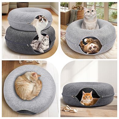 Cat Cave for Multiple & Large Cats Up to 30-45 Lbs, Scratch Detachable & Washable Tunnel Bed