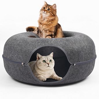 Cat Cave for Multiple & Large Cats Up to 30-45 Lbs, Scratch Detachable & Washable Tunnel Bed