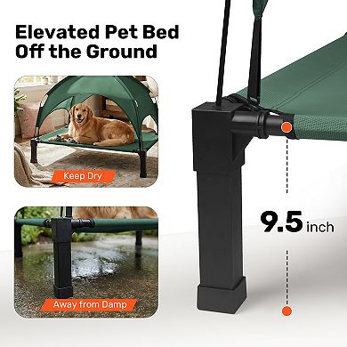 Elevated Dog Bed with Removable Canopy, Portable Dog Cot with Sun Protection Shade Tent