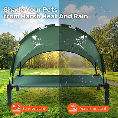 Elevated Dog Bed with Removable Canopy, Portable Dog Cot with Sun Protection Shade Tent