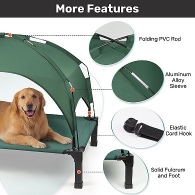 Elevated Dog Bed with Removable Canopy, Portable Dog Cot with Sun Protection Shade Tent