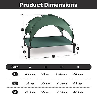 Elevated Dog Bed with Removable Canopy, Portable Dog Cot with Sun Protection Shade Tent