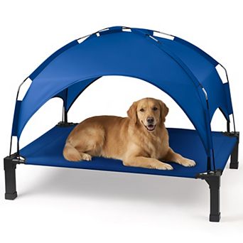 Elevated Dog Bed with Removable Canopy, Portable Dog Cot with Sun Protection Shade Tent