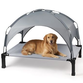 Elevated Dog Bed with Removable Canopy, Portable Dog Cot with Sun Protection Shade Tent