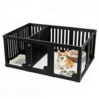 Dod Playpen with Door, 12 Panel Pet Exercise Pen, Portable Plastic Pet Fence for Small Medium Dogs