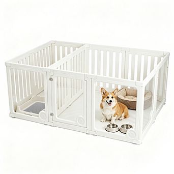 Dod Playpen with Door, 12 Panel Pet Exercise Pen, Portable Plastic Pet Fence for Small Medium Dogs