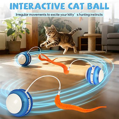 Smart Interactive Cat Toy Ball with Feather Tail, Automatic Electric Rolling Moving