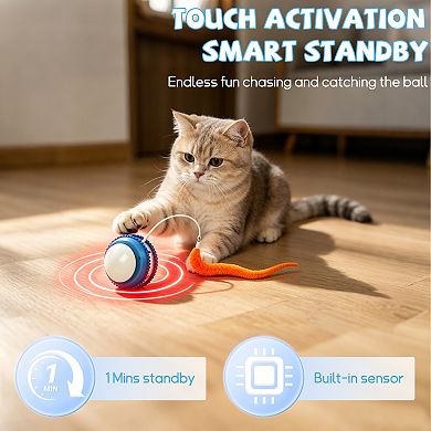 Smart Interactive Cat Toy Ball with Feather Tail, Automatic Electric Rolling Moving