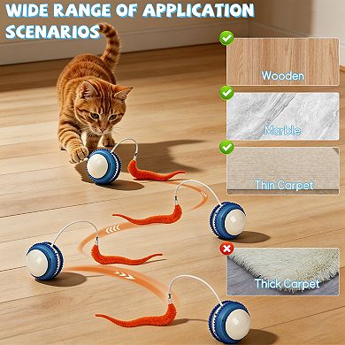 Smart Interactive Cat Toy Ball with Feather Tail, Automatic Electric Rolling Moving
