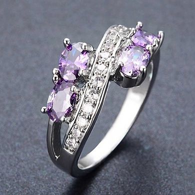White Gold Plated Purple Cubic Zirconia Statement Ring