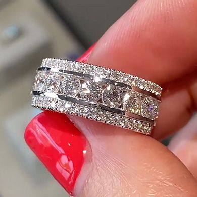 White Gold Plated Cubic Zirconia Exquisite Luxurious Wide Statement Ring