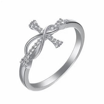 Women Fashion Cubic Zirconia Cross Ring Wedding Engagement Anniversary Party Jewelry