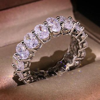 Women Cubic Zirconia Eternity Engagement Wedding Band Ring