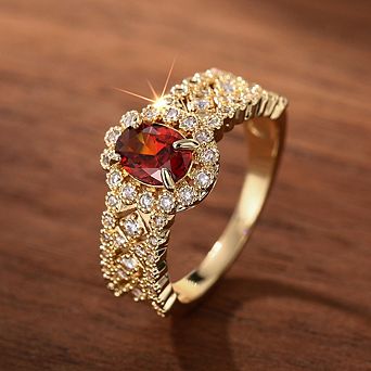 Women Chic Oval Red Zirconia Inlay Ring