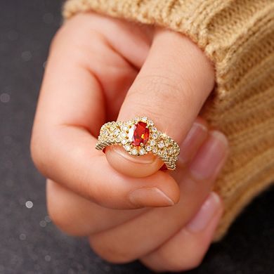 Women Chic Oval Red Zirconia Inlay Ring