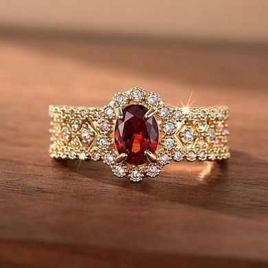 Women Chic Oval Red Zirconia Inlay Ring
