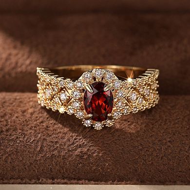 Women Chic Oval Red Zirconia Inlay Ring