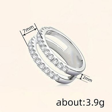 Women Dainty Cubic Zirconia Half Eternity Stackable Engagement Enhancer Guard Double Ring