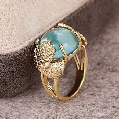 Vintage Blue Synthetic Moonstone Maple Leaf Ring