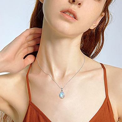 Women Moonstone Necklace Filigree Teardrop Pendant Necklace