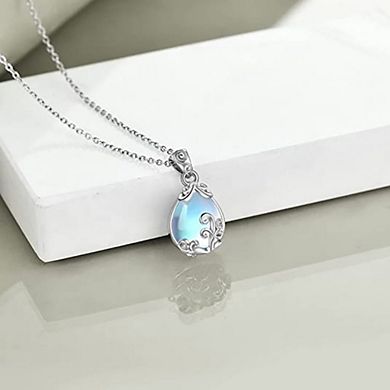 Women Moonstone Necklace Filigree Teardrop Pendant Necklace