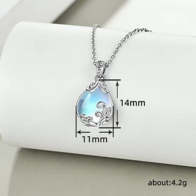Women Moonstone Necklace Filigree Teardrop Pendant Necklace