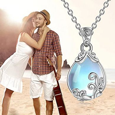 Women Moonstone Necklace Filigree Teardrop Pendant Necklace